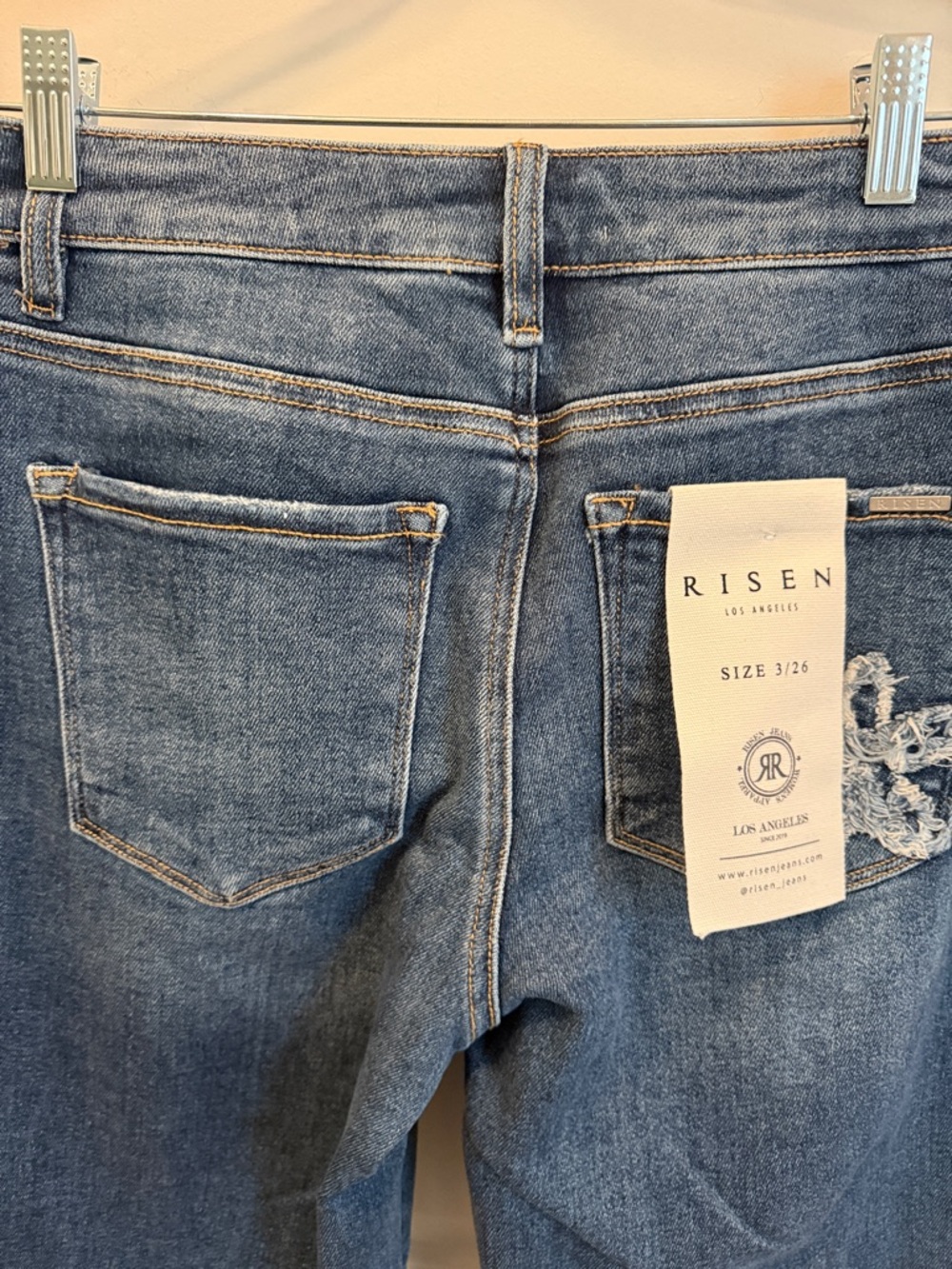 RISEN - Women's Mid Blue Embroidered Floral Jeans - Picture 9 of 16
